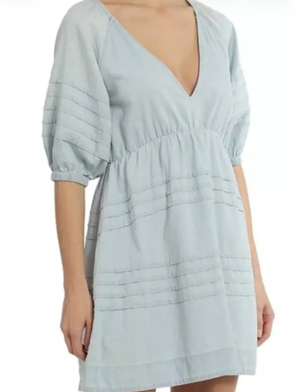7 For All Mankind Blue 100 % Cotton Pintuck Tie Back Mini Dress Size M